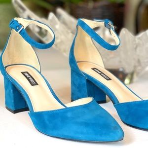 Nine West Ankle Strap Suede Block Pumps 7.5